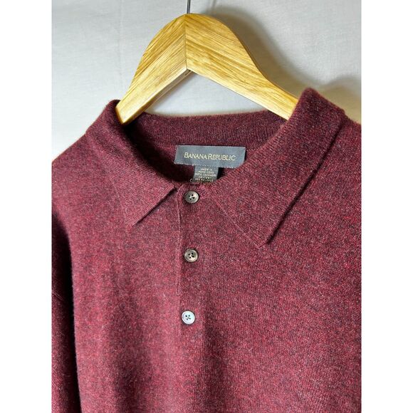 Banana Republic NWOT Burgundy 100% Cashmere LS Polo Sweater Size L - Picture 4 of 10